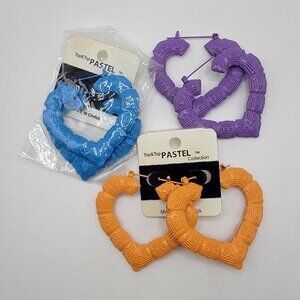 NEW Lot Of 3 Top & Top Pastel Large Heart Hoop Earrings Orange Purple Blue